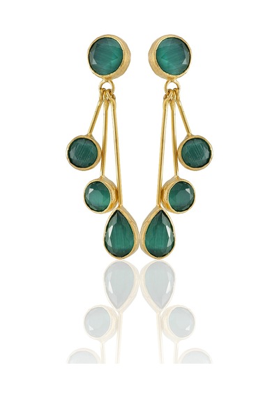 Kadir Jewellery22 Ayar Altın Kaplama Vintage Küpe -el İşçiliği Ve Hipoalerjenik Küpe Koyu Yeşil