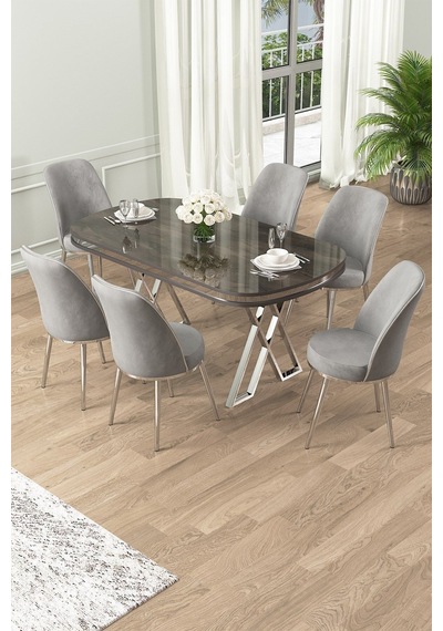 Canisa Lai Serisi 90x168 Lak Panel Antrasit Ironi Krom Ayak Masa Takımı 6 Gri Sandalye Siyah Mermer Desen Masa Sandalyeler Gri Canisa Lai Serisi 90x168 Lak Panel Antrasit Ironi Krom Ayak Masa Takımı 6 Gri Sandalye Siyah Mermer Desen Masa Sandalyeler Gri