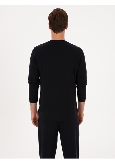 Lacivert Regular Fit Bisiklet Yaka Sweatshirt