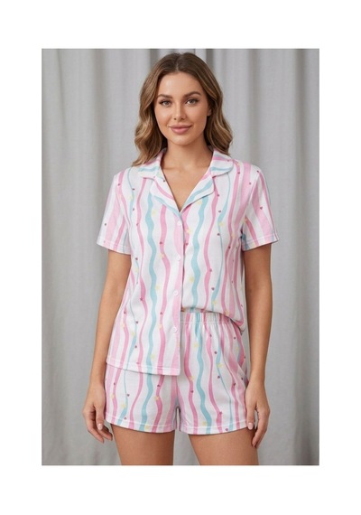 Fit Women Yıldız Ve Kalp Desenli Çizgili Düğmeli Şortlu Pijama Takımı 4606 -çok Renkli Çok Renkli Fit Women Yıldız Ve Kalp Desenli Çizgili Düğmeli Şortlu Pijama Takımı 4606 -çok Renkli Çok Renkli