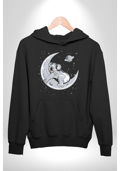 Kuala Sancar Uyuyor Ay Mars Kadın Erkek Siyah Kapüşonlu Sweatshirt Hoodie Siyah