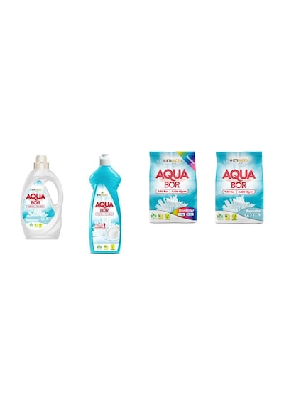 Aquabor Doğal Mineralli Sıvı Beyaz + Elde Bulaşık + 4 Kg Renkliler + 4 Kg Beyaz 4 Lü Set 0.75 LT - 2.5 LT - 12 KG