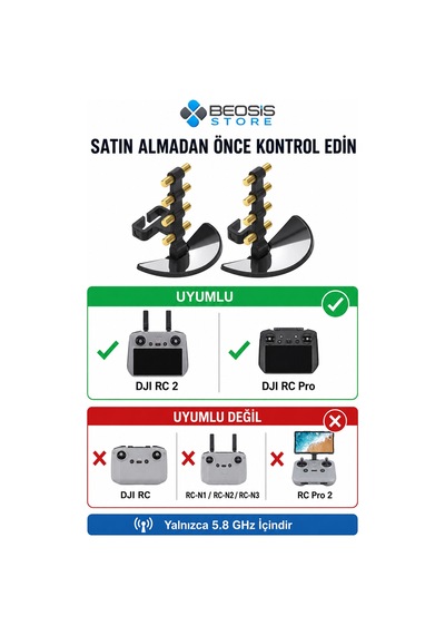 Djı Rc 2 Ve Rc Pro Uyumlu 5,8 Ghz Aynalı Anten Sinyal Güçlendirici 2 Li Menzil Artırıcı Reflektör