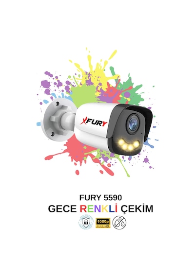 Fury 4 Kameralı 4 Warm Led Gece Renkli Görüş-cepten İzle-su Geçirmez Güvenlik Kamerası Seti 1tb