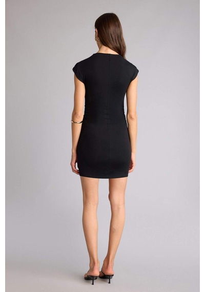 Defacto Bodycon Vücudu Saran Ribana Mini Elbise H5756ax26spbk81 Siyah-bk81