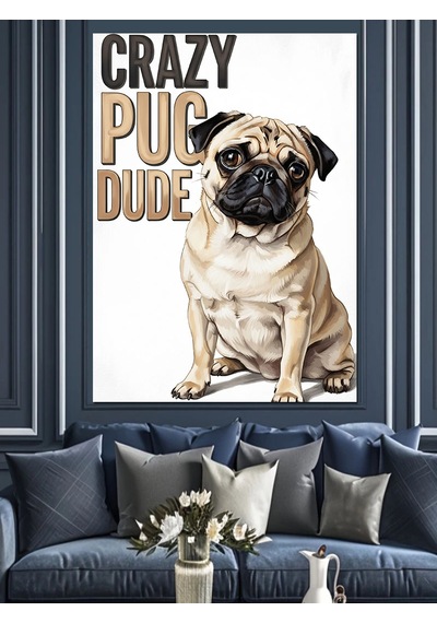 Ahşap Tablo Çılgın Pug Köpek Komik Tasarım