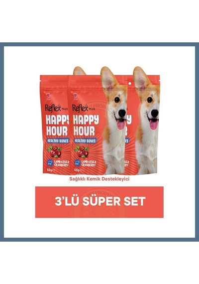 Buradabulabilirsin Reflex Plus Happy Hour Healty Bones - Sağlıklı Kemikler İçin Destekleyici Köpek Ödül Maması Seti 3x60 Gr Bbz