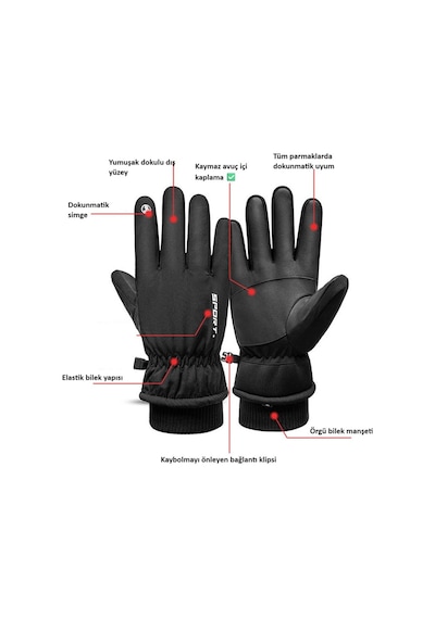 Batex Su Geçirmez Kış Eldiveni 10 Parmak Dokunmatik, Kaymaz Avuç İçi, Soğuk Rüzgar Geçirmez Kayak Motosiklet Eldiveni Erkek Kadın