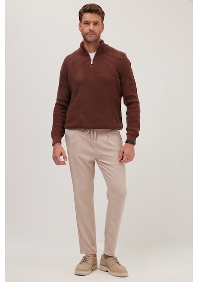 Tudors Erkek Slim Fit Dar Kesim Lastikli Bağcık Detaylı Taş Pantolon-38239 Taş