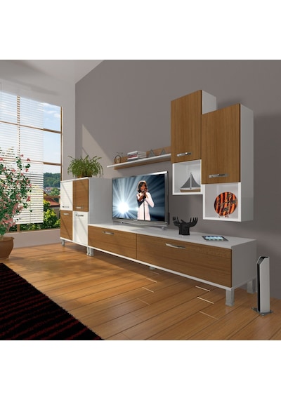 Decoraktiv Eko 6da Mdf Std Krom Ayaklı Tv Ünitesi Tv Sehpası Beyaz - Ceviz