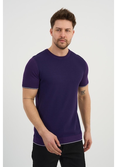 Alexander Gardi Alexandergardı Bisiklet Yaka Kolları Şeritli Triko T-shirt 1243 Mor