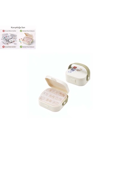 Taşıma Kulplu 7 Bölmeli İlaç Kutusu Çıkarılabilir Bölmeli Küçük Ebat 8,8cm X 8,8cm X 3,8cm 1 Adet