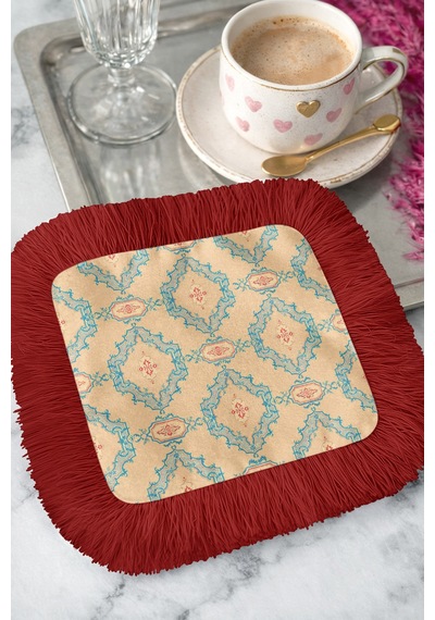 Saray Ihtişamı Saçaklı Bohem Sunum Peçetesi - Vintage Etnik Mavi Bej Bordo Bardak Altlığı Mendil Tozlu Taba