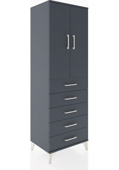 Hyperion Dolap Tek Raflı 5 Çekmeceli Tek Askılı 60x44x182 Ant... Antrasit