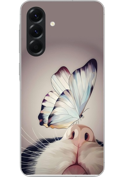 Samsung Galaxy A56 Uyumlu Kelebekli Kedi Baskılı Silikon Kılıf Renkli