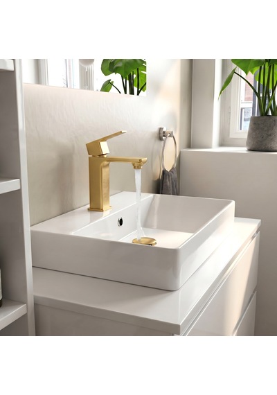 Adell Bloc Lavabo Bataryası Mat Altın Fırçalı Brushed Gold Modern Lavabo Musluğu 159401018