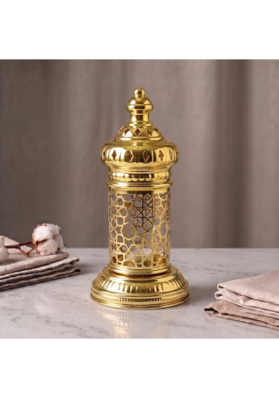 Beyaz Geometrik Metal Fener Selçuklu Yıldızı Çay Feneği Tutucu Minimalist Fas Mum Dekorasyonu Altın