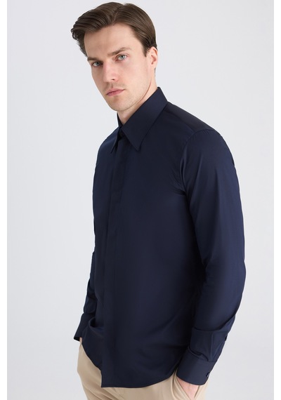 Twn Slim Fit Lacivert Düz Gömlek 5ef02ee44343m Çok Renkli