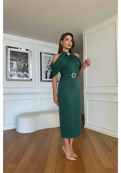 Neşeli Butik Kadın Omuz Detaylı Toka Kemerli Midi Boy Elbise Nbnc110095 Zümrüt Yeşil Neşeli Butik Kadın Omuz Detaylı Toka Kemerli Midi Boy Elbise Nbnc110095 Zümrüt Yeşil