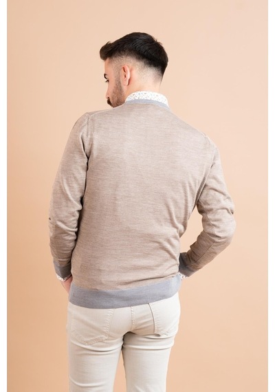 Ecer Slimfit Parça Desenli Ince Triko Erkek Kazak