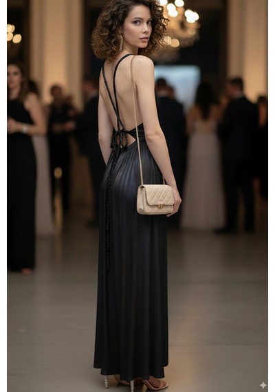 Fashion Cocktail Helen Örgü Sırt Bağlamalı Mat Yumuşacık Saten Yırtmaçlı Bohem Yazlık Uzun Helenistik Gece Elbise Siyah Fashion Cocktail Helen Örgü Sırt Bağlamalı Mat Yumuşacık Saten Yırtmaçlı Bohem Yazlık Uzun Helenistik Gece Elbise Siyah