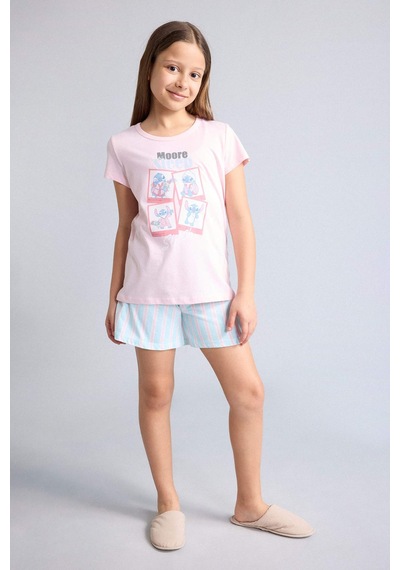 Defacto Dısney Lılo & Stıtch Relax Fıt Şort Tişört 2li Pijama Takımı Kız Çocuk H8491a826smpn645 Pembe-pn645