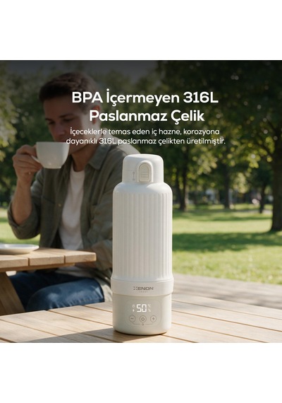 Xenon Smart Taşınabilir Su Isıtıcı Modüler Bataryalı, 500 Ml, Paslanmaz Çelik, Sıcaklık Ayarlı, Mama Ve Süt Isıtıcı X1004