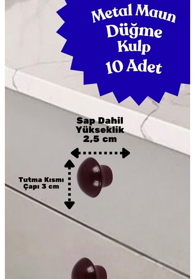10 Adet Metal Yuvarlak Ahşap Desen Düğme Kulp - Çocuk Odası, Mutfak Dolap İçin Modern Çekmece Kulbu Maun Maun