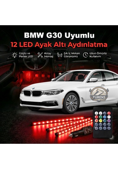 Bmw G30 Uyumlu Rgb Ayak Altı Led 12 Led Kumandalı Müzik Duyarlı Araç İçi Aydınlatma 7 Renk 12v 1