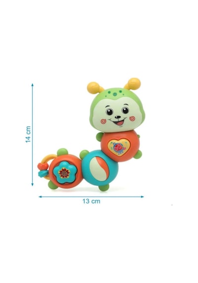 Montessori Neşeli Tırtıl Düğmeli Işıklı Müzikli 23 Cm Eğitici Ve Öğretici Çıngıraklı Bebek Oyuncağı