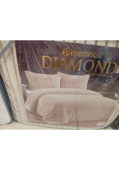 Merinos Diamond Kürk Riva Desen Comforter Set, Çift Kişilik Yorgan Seti 220x240 Bej