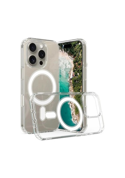 Apple Uyumlu iPhone 16 Pro Kılıf Magsafe Özellikli Şeffaf Silikon Kapak Şeffaf