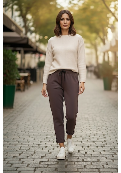 Sy & Black Kadın Çelik Örgü Beli Lastikli Ve Bağcıklı Geniş Beden Aralıklı Jogger Pantolon 25p-03 Füme Füme