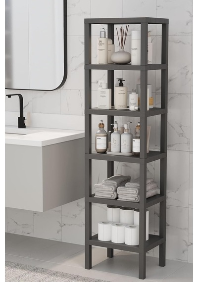 6 Katlı Düzenleyici Plastik Raf Ünitesi, Gri, 150 Cm Yükseklik, Banyo, Mutfak, Salon Rafı Mtfks-om-1108-6lı