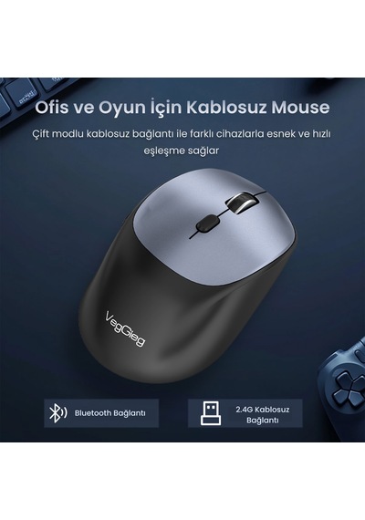Veggieg G880 Dual-mode Bluetooth 5.3 Ve 2.4ghz 3600dpı Optik Kablosuz Mouse Gri Diğer