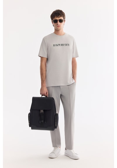Avva Erkek Gri Bisiklet Yaka Baskılı Bi-stretch İnterlok Regular Fit T-shirt A61y1061