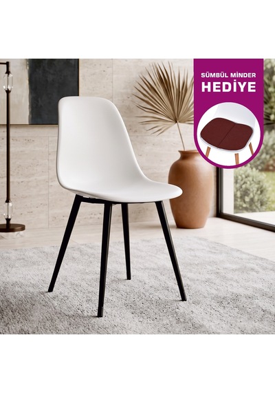 Vilinze Eames Siyah Ahşap Ayak Plastik Beyaz Sandalye