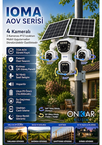 Ioma Sg407 4 Kameralı 3ptz'li 4g Solar Güvenlik Kamerası 10x Zoom Hieasy
