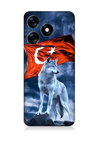 Tecno Spark 10 Uyumlu Kurt Göktürk Ve Bayrak Desenli Silikon Kılıf