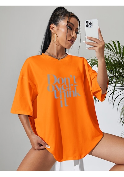 Unisex Dont Over Think Baskılı Tasarım Turuncu