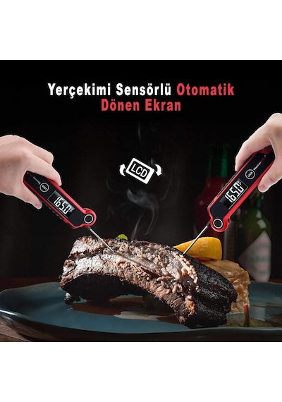 Thermopro TP620 Su Geçirmez Katlanabilir LED Ekranlı Gıda Pişirme Termometresi - T09416