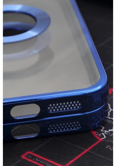 Apple Uyumlu iPhone 11 Saks Mavi Renkli Kenarlı Lazerli Şeffaf Kılıf Lens Korumalı