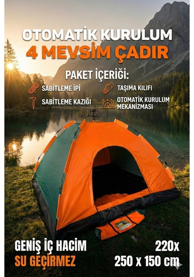 Özel Üretim Kamp Çadırı 6 Kişilik 220x250x150cm Doğa Barınağı Gezgin Hafta Sonu Çok Renkli