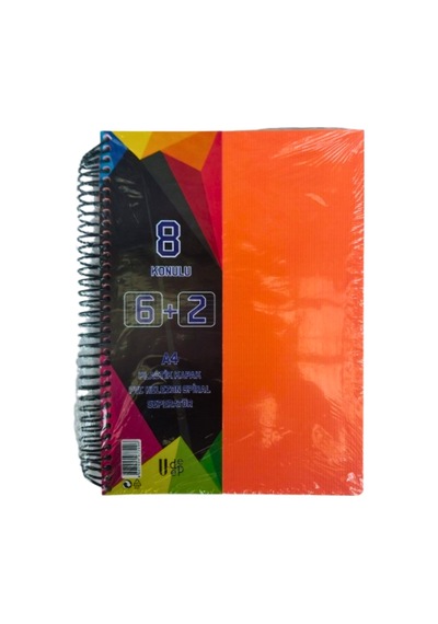 A4 Boy 6+2 Ayraçlı Defter Dersane Defteri 6 Kareli 2 Çizgili 200 Yaprak 8 Bölümlü Udep - Turuncu