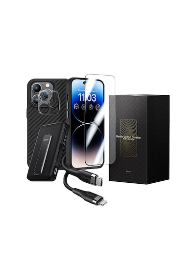 Apple Uyumlu iPhone 14 Pro Max Benks Grand Combo Yeni 5in1 Aksesuar Seti Kılıf-Ekran-Lens Koruyucu-Kablo-Powerbnk
