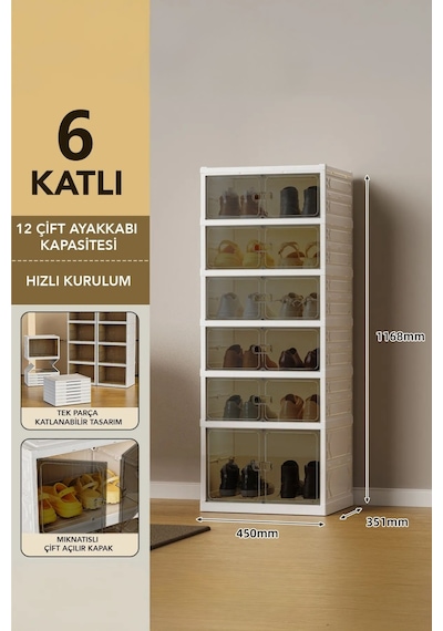 6 Katlı Katlanabilir Ayakkabılık, Modüler Ayakkabı Dolabı, Portatif Düzenleyici, Beyaz Beyaz 6 Katlı Katlanabilir Ayakkabılık, Modüler Ayakkabı Dolabı, Portatif Düzenleyici, Beyaz Beyaz