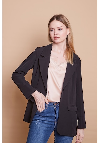 Yakalı Kolu Katlamalı Cep Kapaklı Salaş Boyfriend Oversize Hafif Likralı Kumaş Blazer Ceket-siyah Siyah Yakalı Kolu Katlamalı Cep Kapaklı Salaş Boyfriend Oversize Hafif Likralı Kumaş Blazer Ceket-siyah Siyah