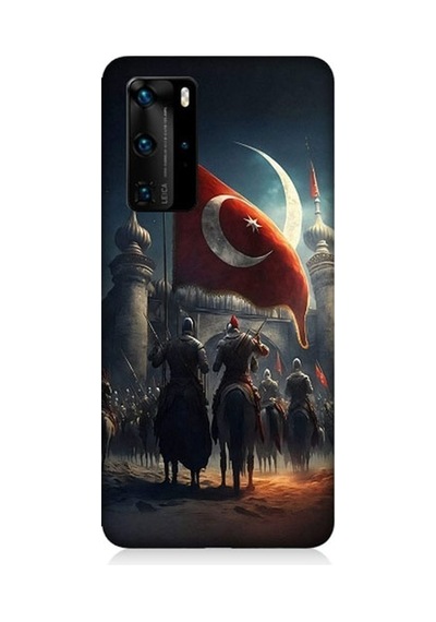 Huawei P40 Pro Uyumlu Tulpar Bayrak Ve Kale Desenli Silikon Kılıf