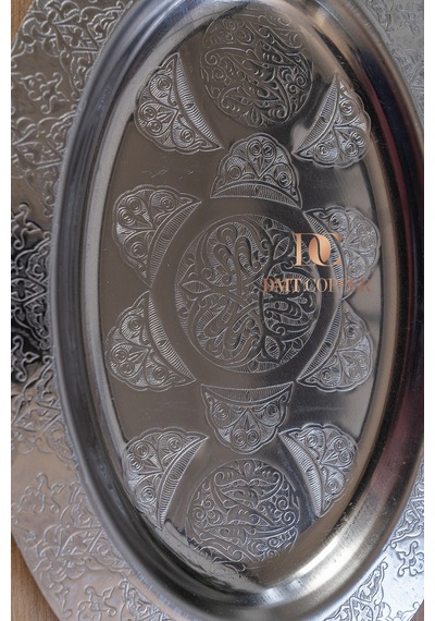 430 Kalite Krom Çelik Nakışlı Kayık 1adet Sunum Tabağı 30x20 Cm Gümüş