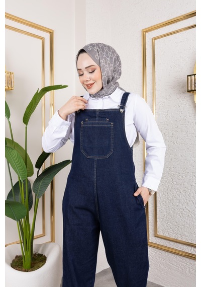 Harman Butik Kadın Askılı Tulum Koyu Lacivert